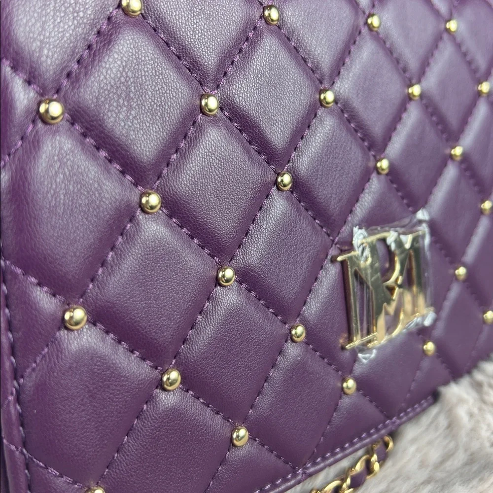 NWT Badgley Mischka Plum Quilted Vegan Leather Crossbody Bag w Chain Strap_5
